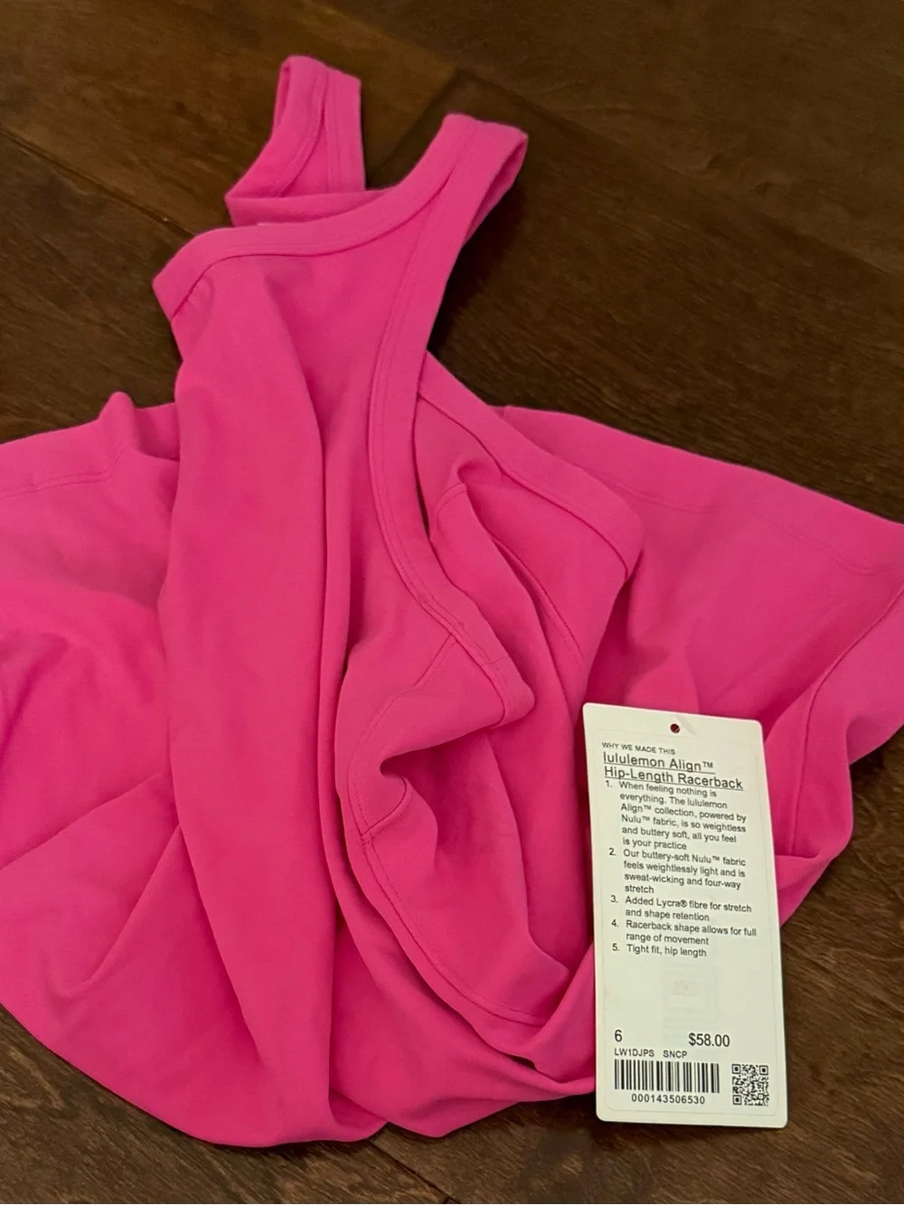 NWT Lululemon Align Hip-Length Racerback Tank Top Sonic Pink size 6